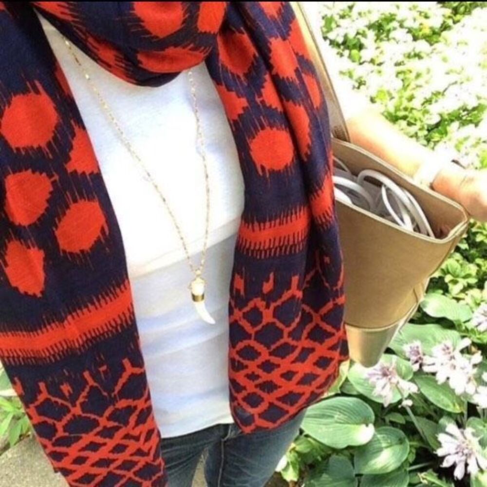 Stella & Dot Union Square Red & Navy Scarf Geometric Print Abstract Coastal
